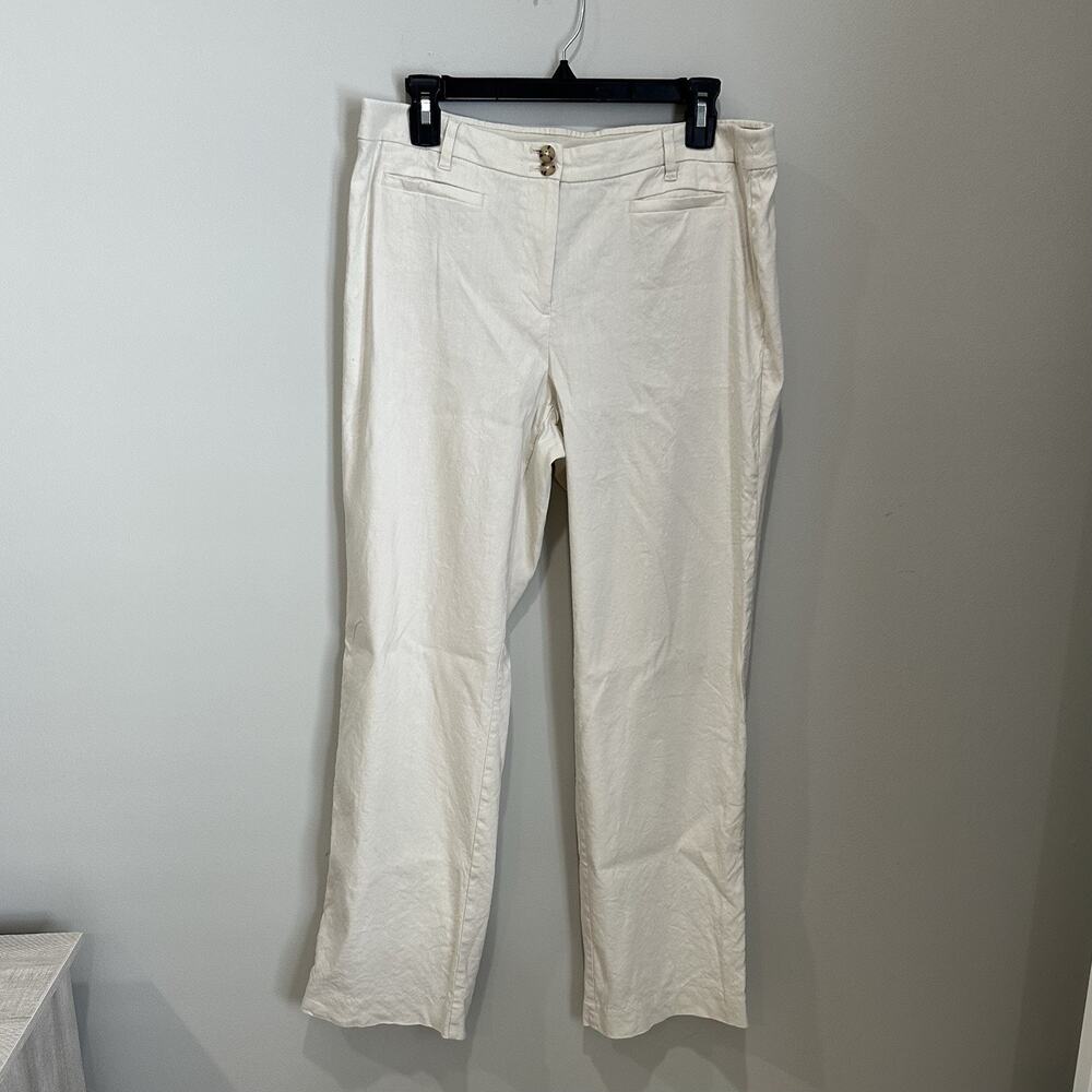 J. Jill Pants Women 12 White Stretch‎ Linen Blend Trouser Resort Costal